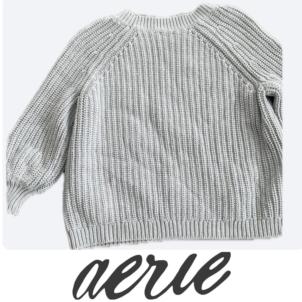 Aerie Gray Cozy Knit Crew Neck Raglan Relaxed Fit Layering Sweater Size XS S